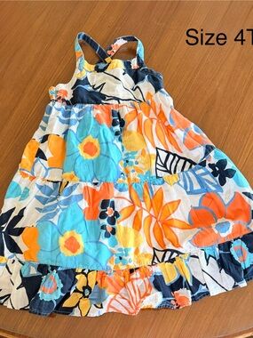 4T Bright Floral Tiered Sundress for Girls - Blue & Orange